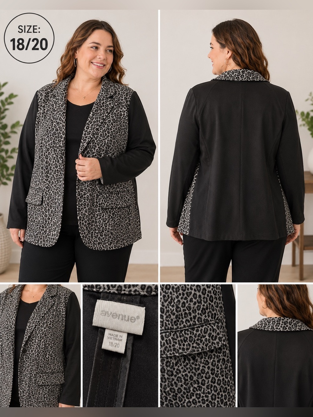Avenue Leopard Print blazer Jacket with pockets size 18/20